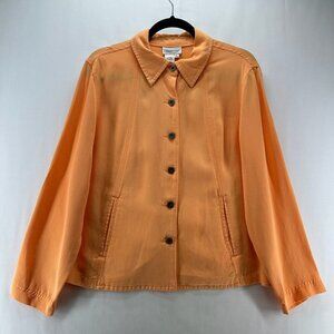 Coldwater Creek Jacket Womens Sz PL A-Line Seam Tencel Twill Button Front Orange